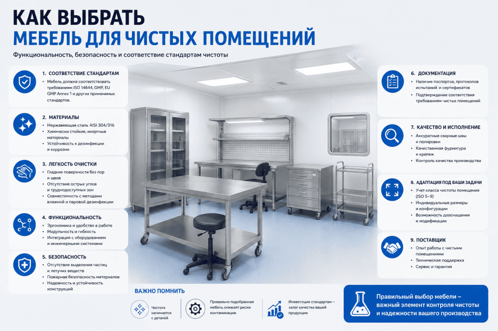 Как выбрать мебель для чистых помещений