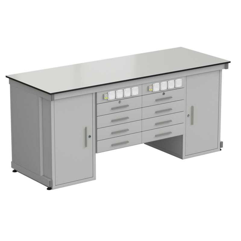 Стол демонстрационный с двумя напольными тумбами, двумя подвесными тумбами, с электрикой