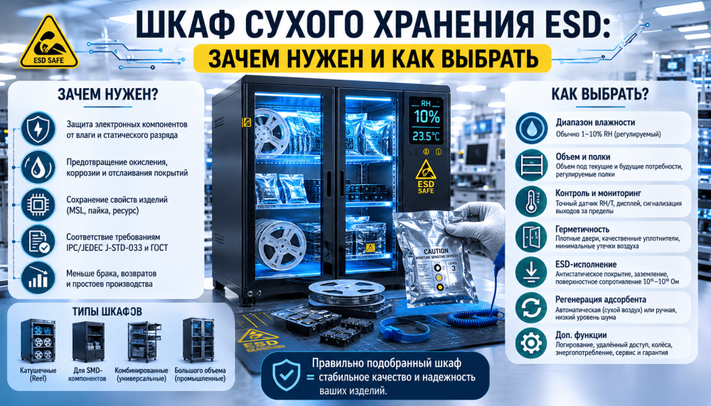 Шкаф сухого хранения ESD: зачем нужен и как выбрать